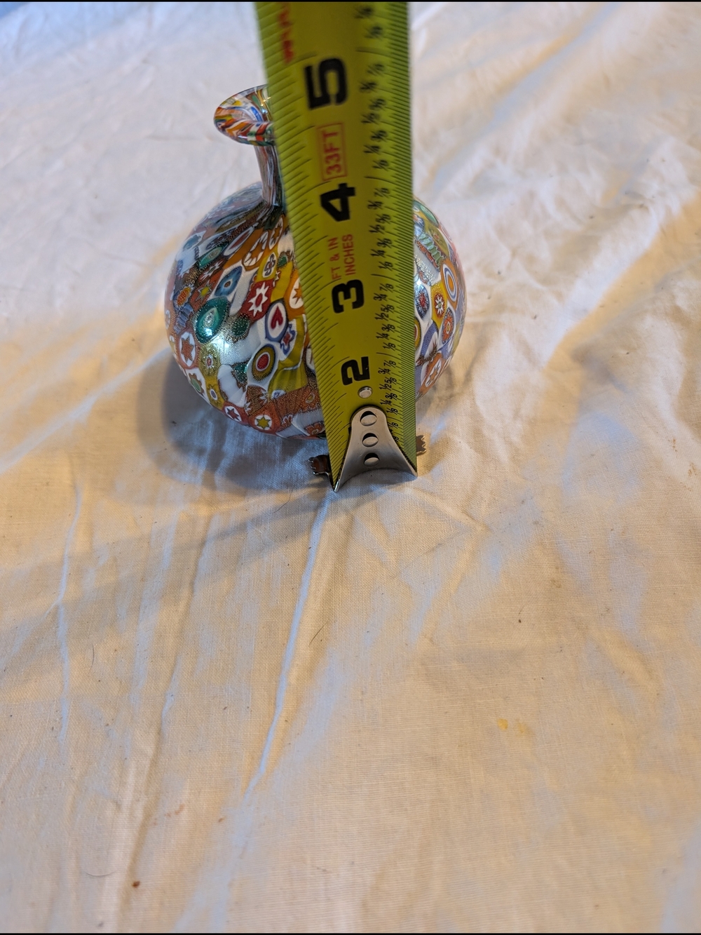 Murano Multicolor Millefiori Glass Vase with Green and Orange Accents - Picture 6 of 7